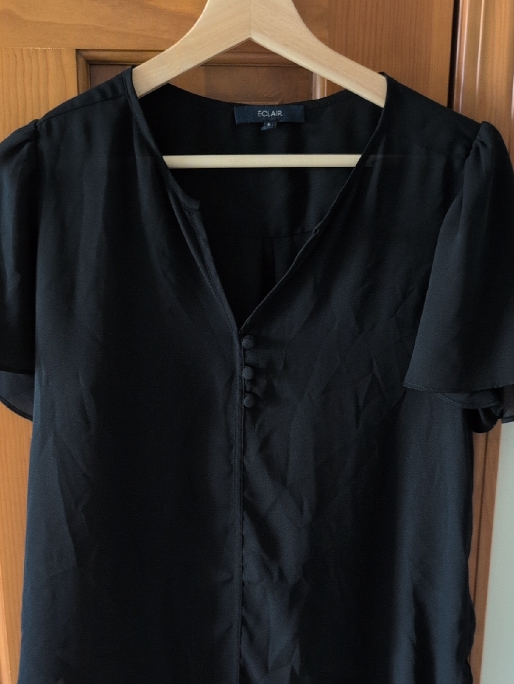 Eclair Black Short-Sleeve V-Neck Blouse